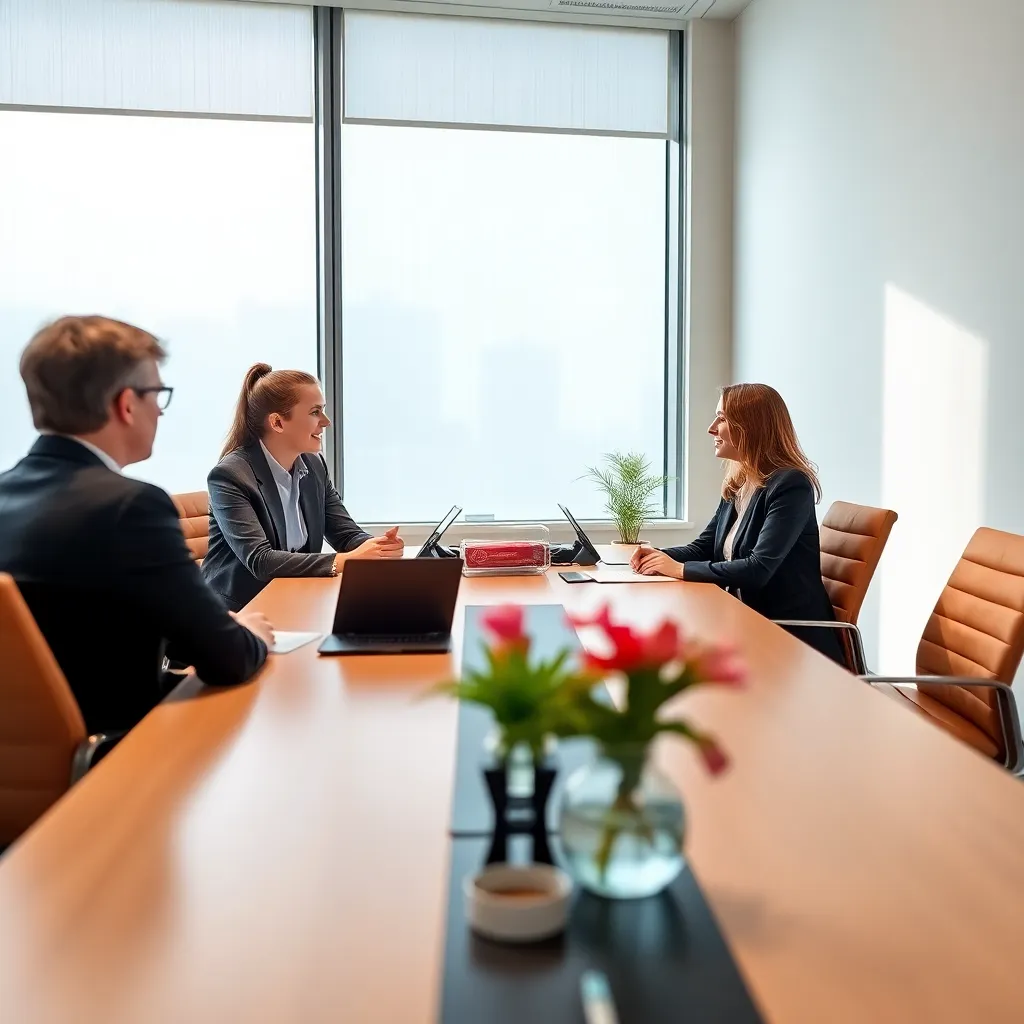 Professional tijdens een promotiegesprek met directie