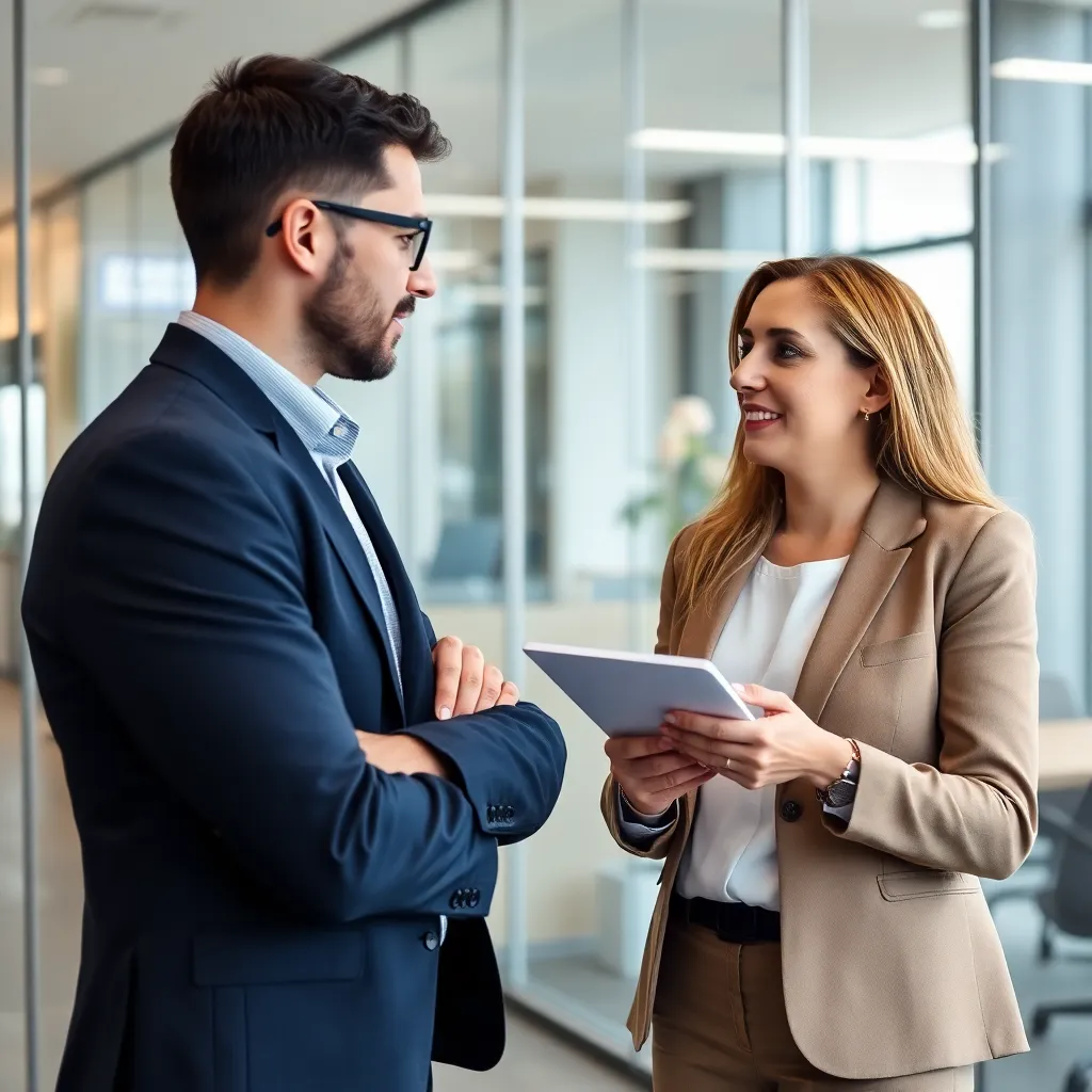 Professional die een carrièregesprek voert met een leidinggevende