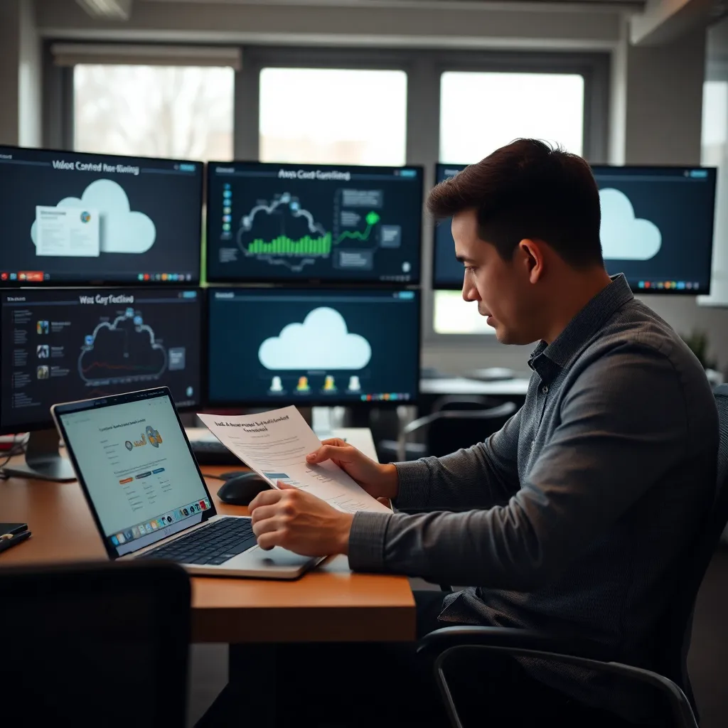 Professional die werkt aan cloud certificering op laptop