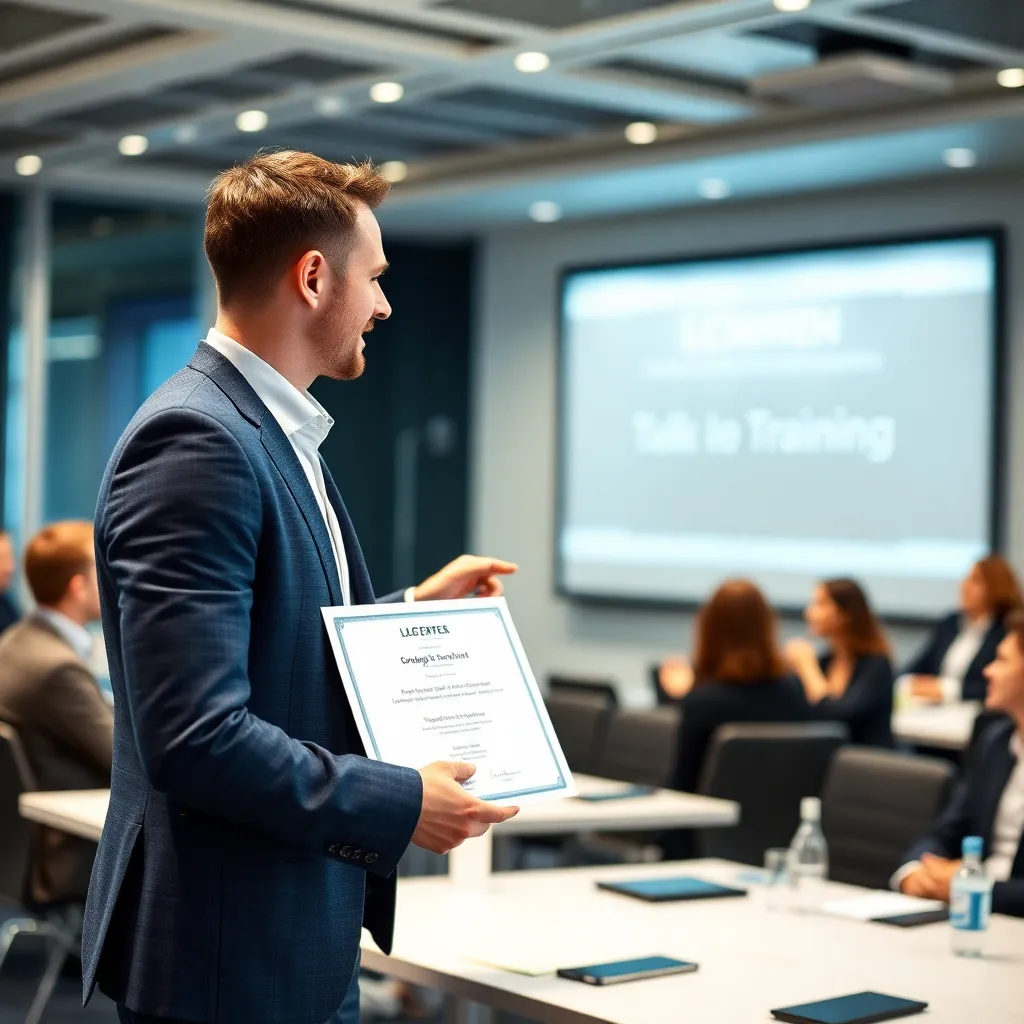 Professional die een certificaat ontvangt na afronding van een opleiding